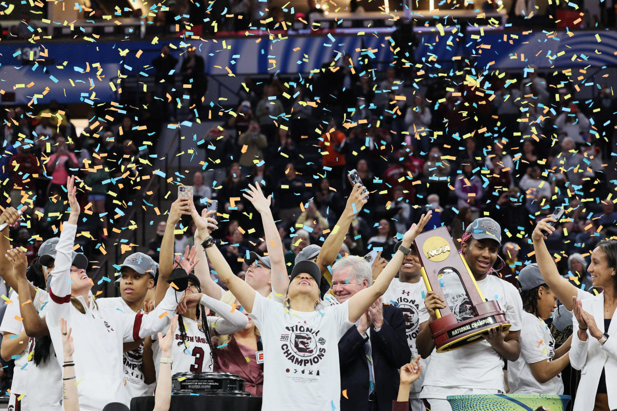 South Carolina celebrates a national championship victory over UConn.