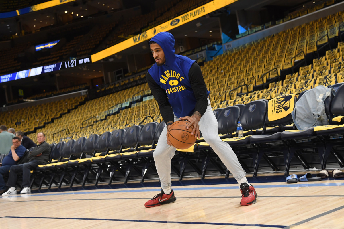 MEMPHIS, TN - MAY 3: Gary Payton II #0 of the Golden State Warriors warms up before the game against the Memphis Grizzlies during Game 2 of the 2022 NBA Playoffs Western Conference Semifinals on May 3, 2022 at FedExForum in Memphis, Tennessee.  (Photo by Noah Graham/NBAE via Getty Images)
