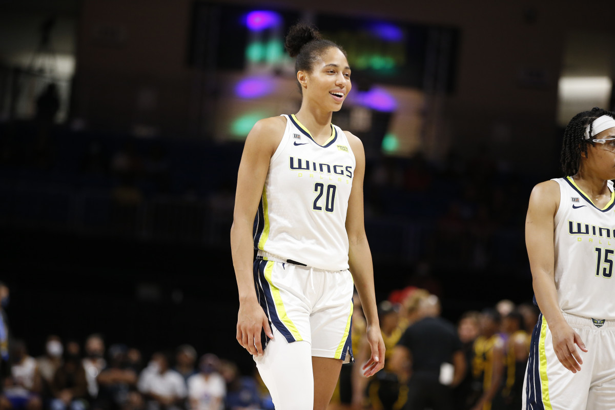 WNBA star Isabelle Harrison on the court during a game earlier this season.