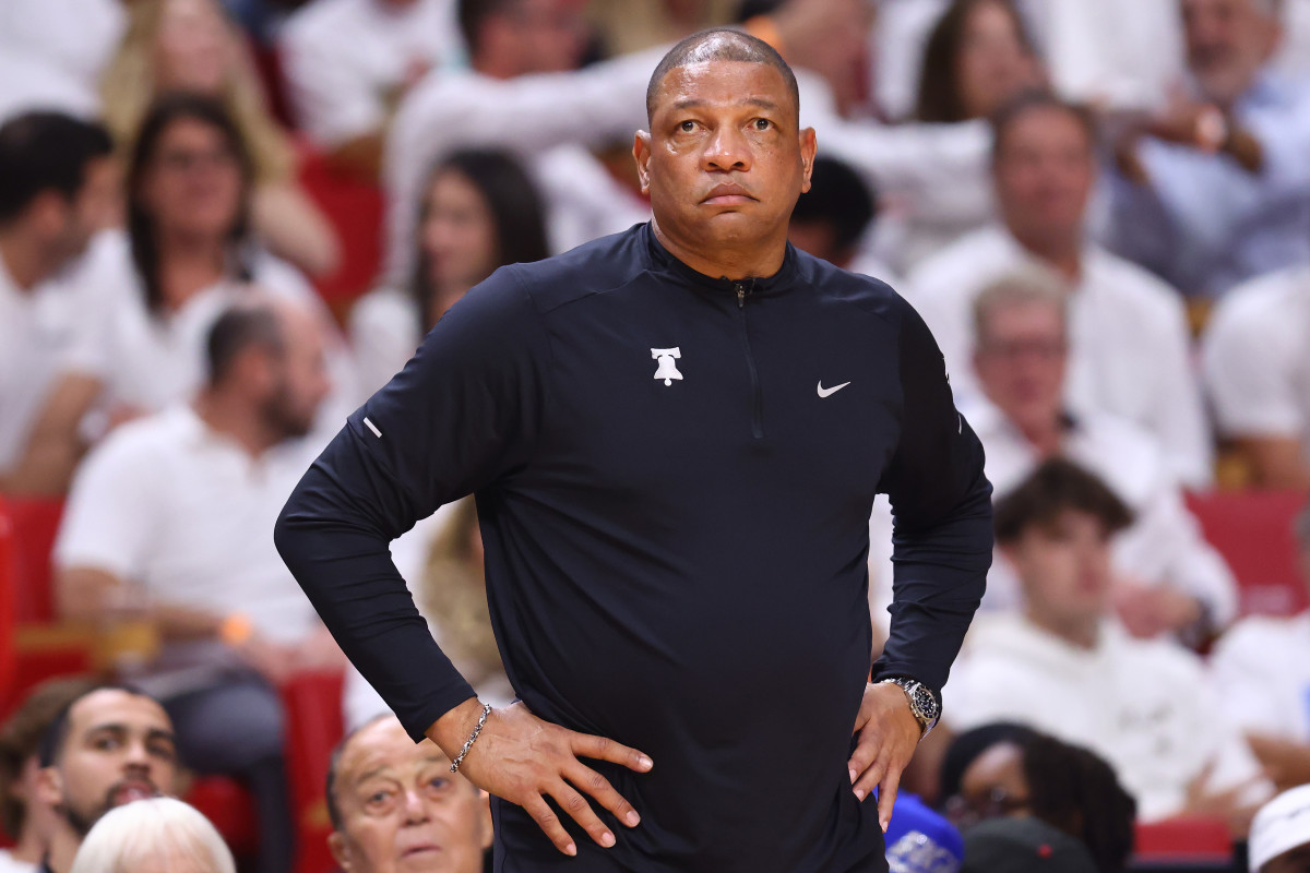 Doc Rivers on the sidelines for the Philadelphia 76ers.