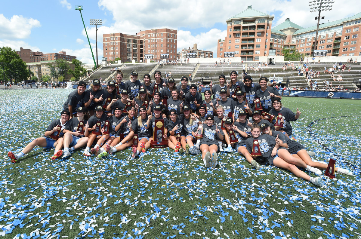 UNC women's lacrosse celebrates winning the national championship.