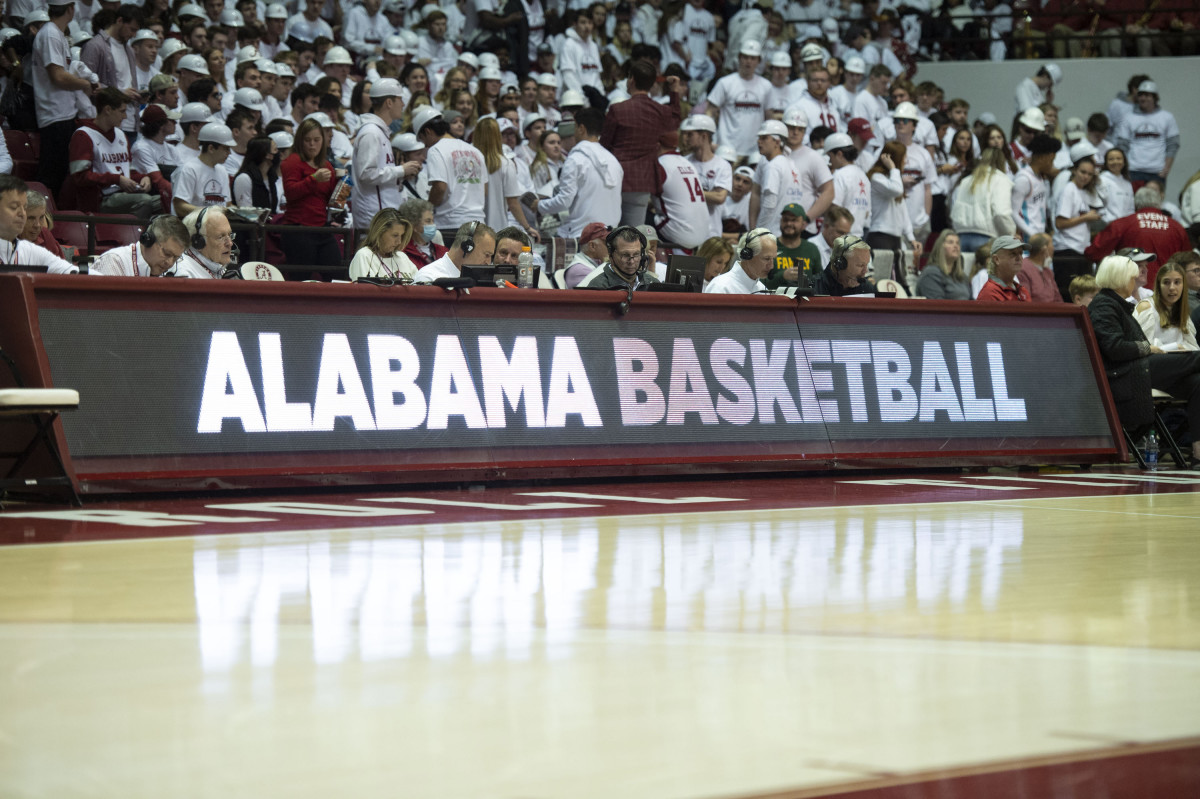 TUSCALOOSA, ALABAMA - JANUARY 29: General view of the Alabama Basketball sign prior to the matchup between the Alabama Crimson Tide and the Baylor Bears at Coleman Coliseum on January 29, 2022 in Tuscaloosa, Alabama. (Photo by Michael Chang/Getty Images)