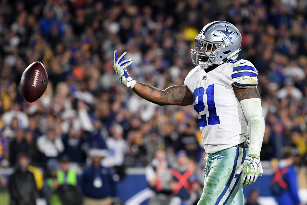 Ezekiel Elliott celebrating a touchdown for the Cowboys.