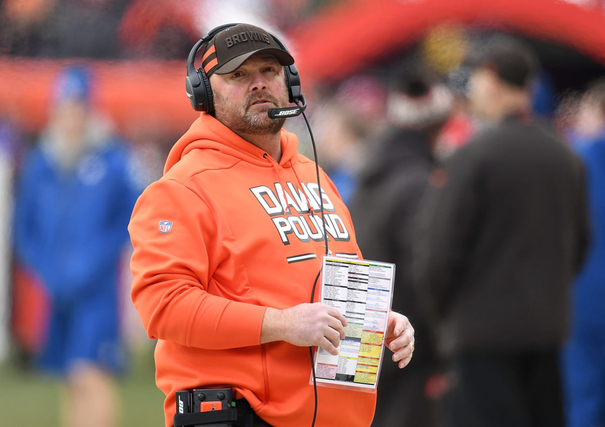 A closeup of Cleveland Browns coach Freddie Kitchens.