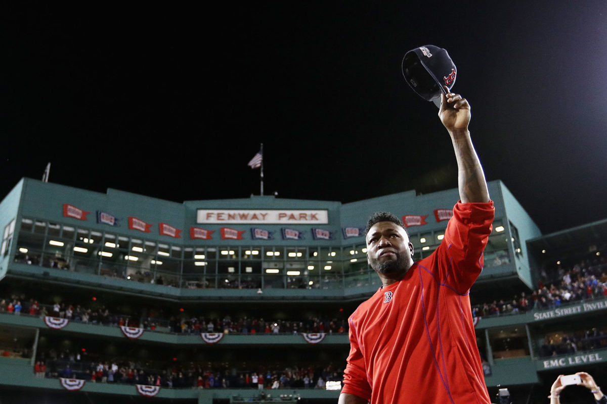 David Ortiz tipping his cap to Boston Red Sox fans.
