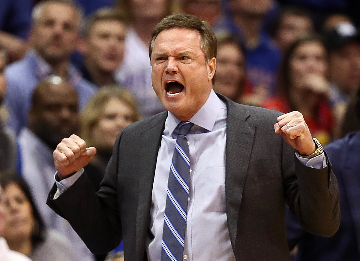Bill Self celebrating during a game.