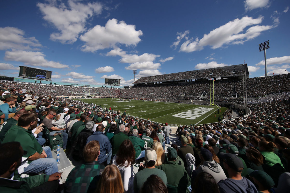 A general view of Michigan State's football field during a game.