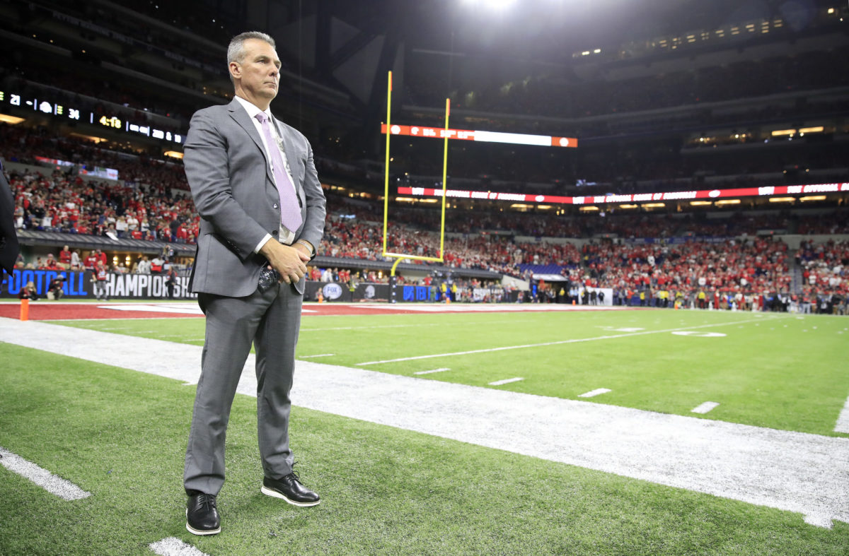 Urban Meyer on the sideline at the Big Ten Championship Game.