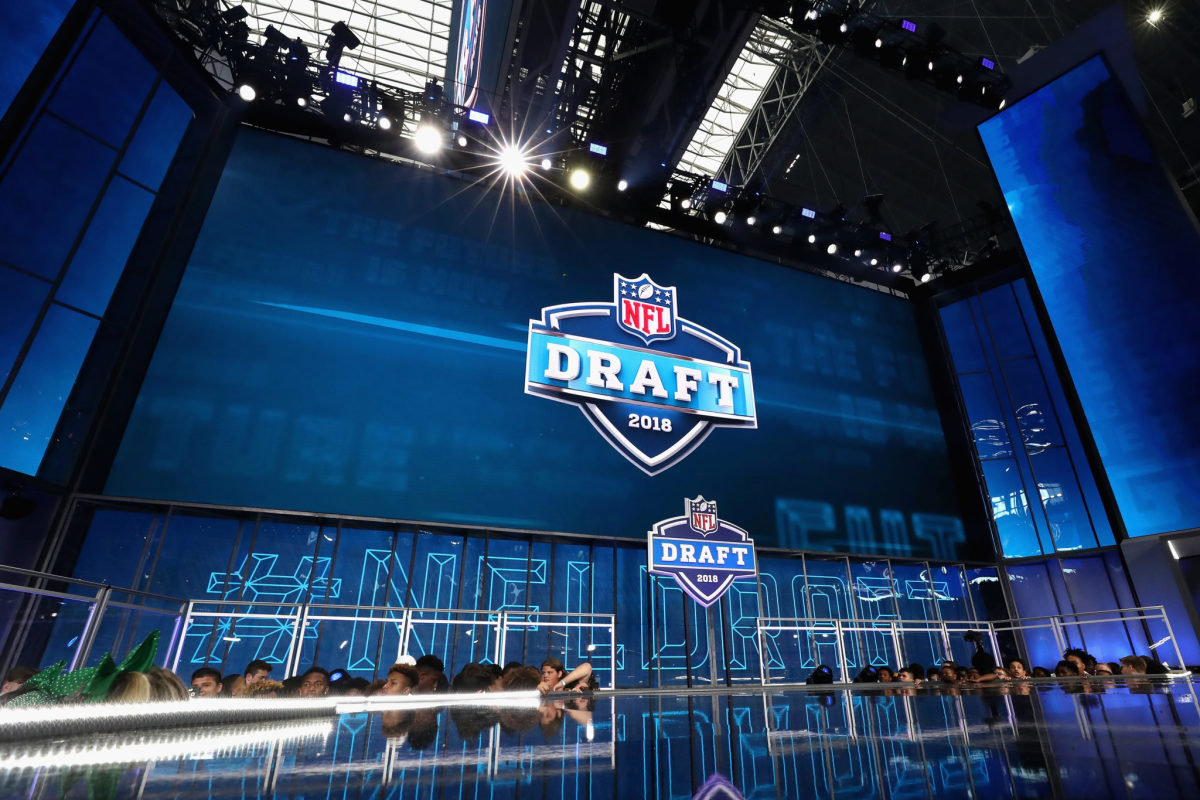 A general view of the stage at the NFL Draft as the Seahawks are set to pick.