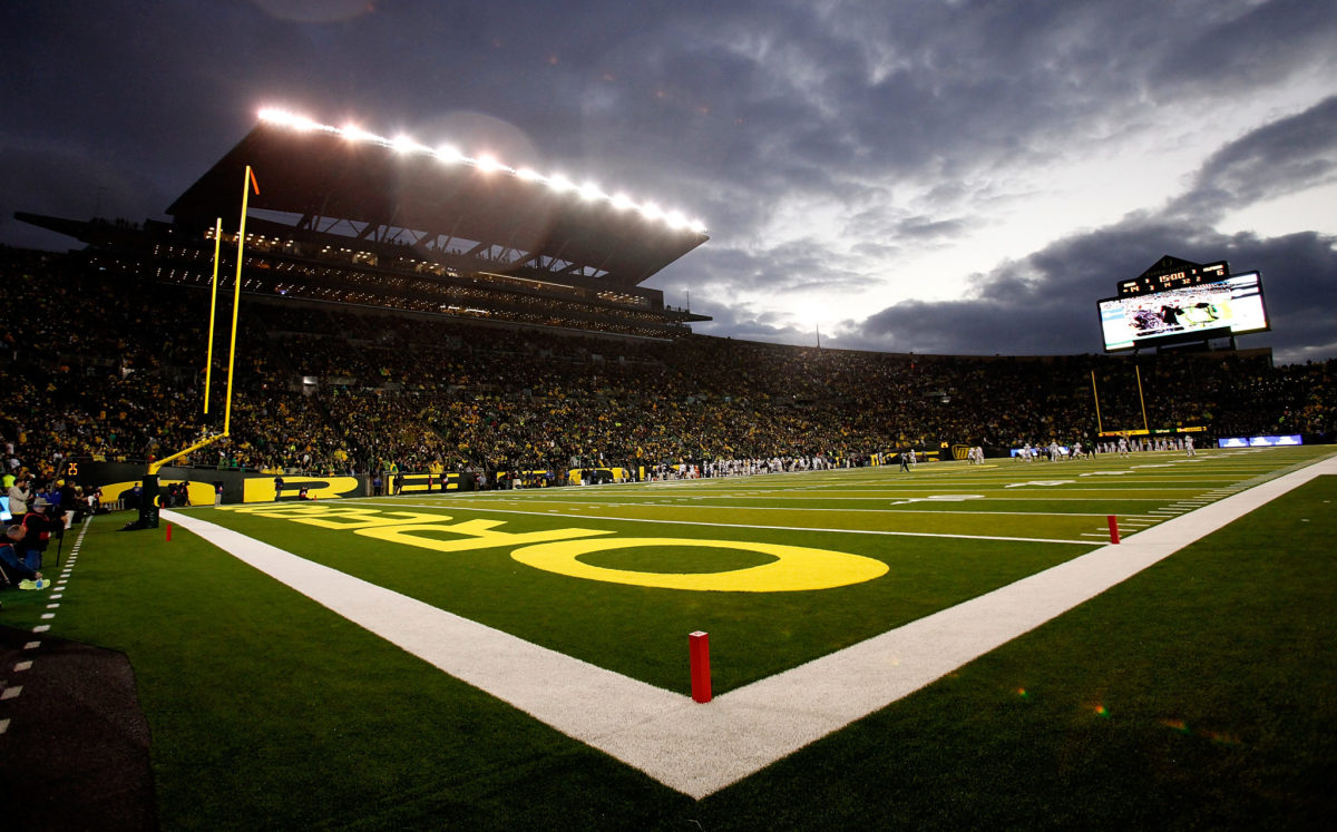 A general view of Oregon's football field at a Pac-12 football game.