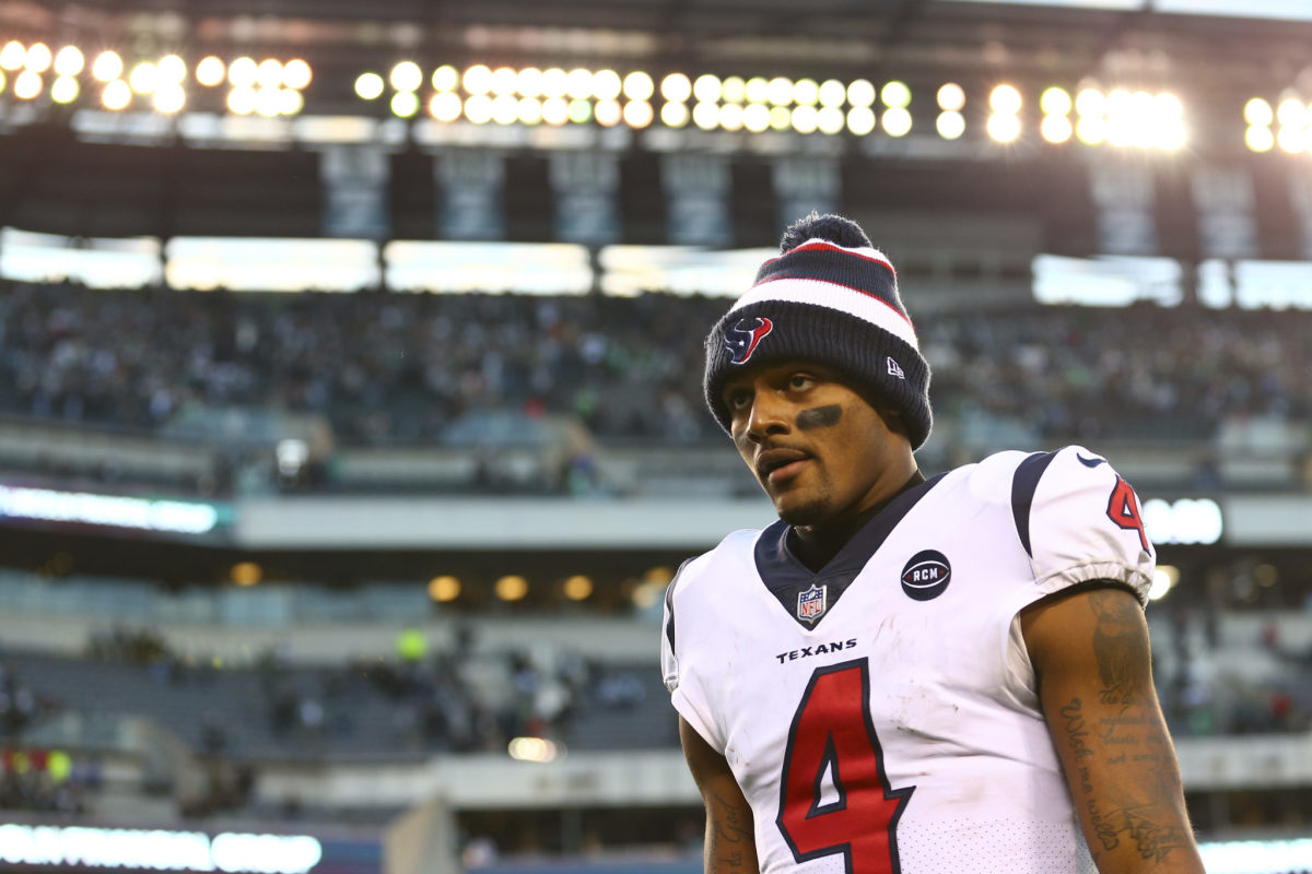 Houston Texans QB Deshaun Watson walking off the field after a game against the Philadelphia Eagles in 2018.