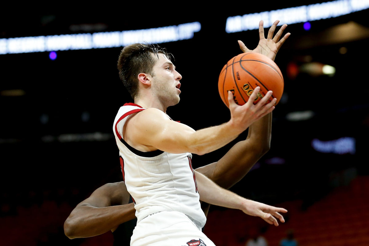 NC State's Braxton Beverly goes up for a lay-up against Vanderbilt.