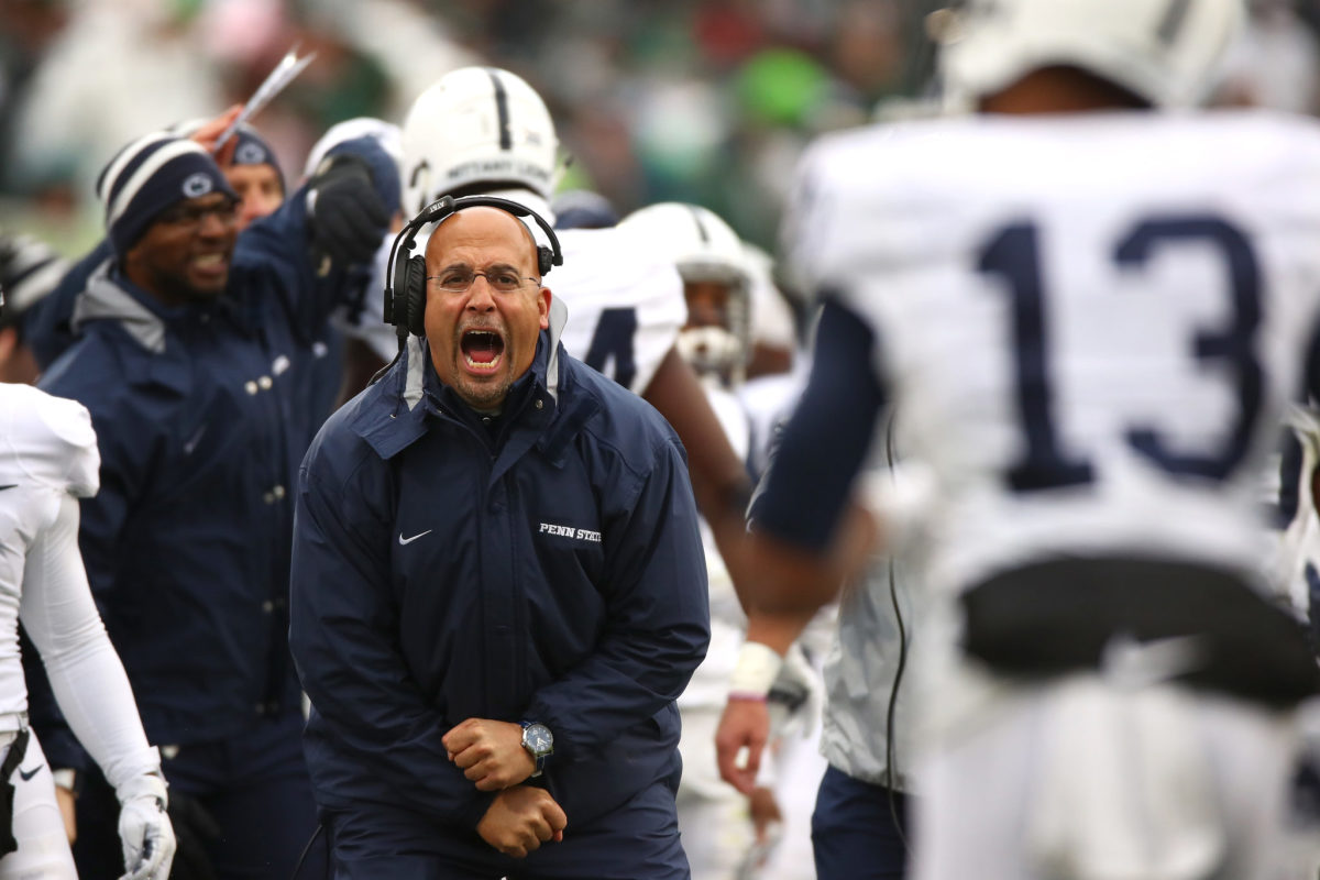 A fired up James Franklin cheers on his team.