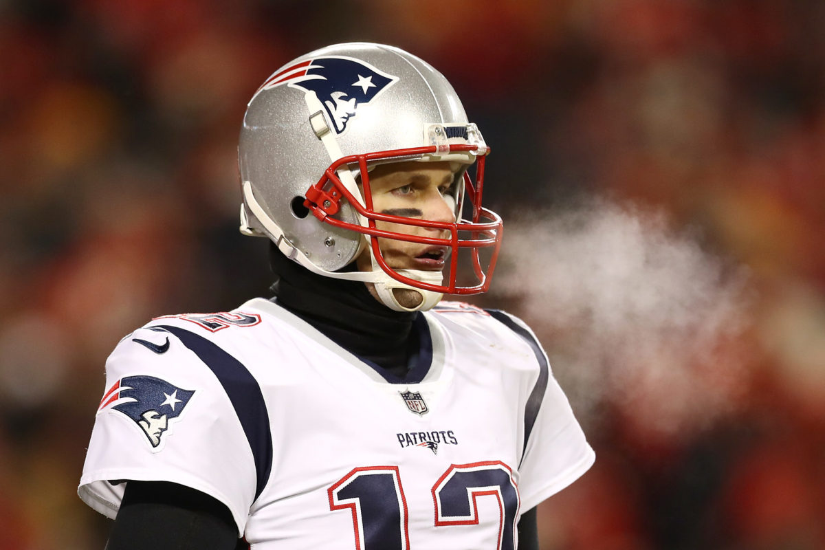 A closeup of New England Patriots QB Tom Brady.