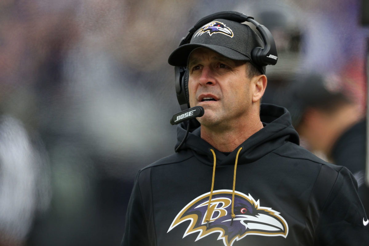 John Harbaugh looks as on the coach of the Ravens.
