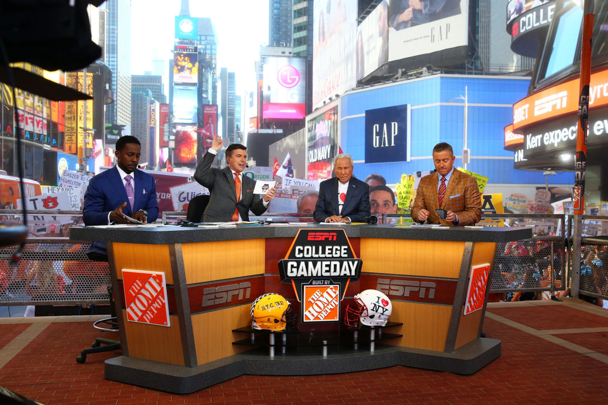 The College GameDay crew on set in New York City.
