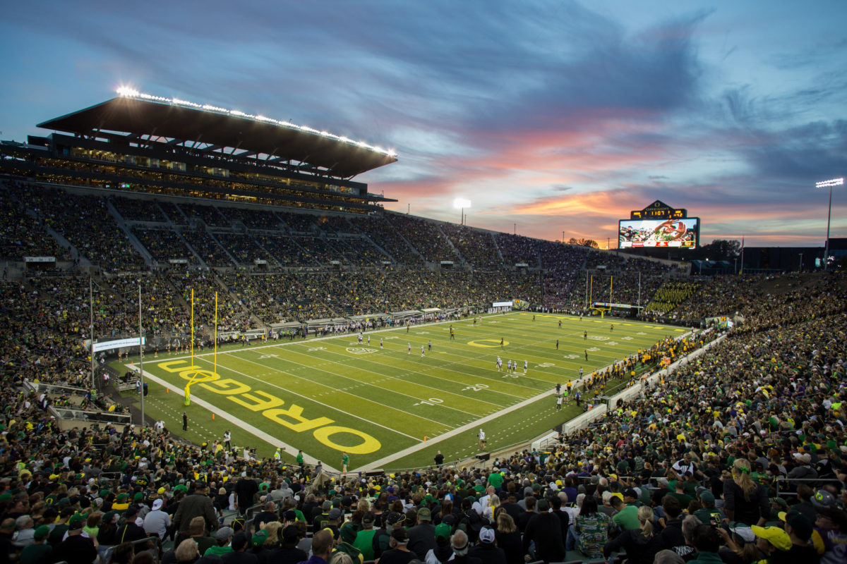 A general view during the game between the Oregon Ducks and the Washington Huskies.