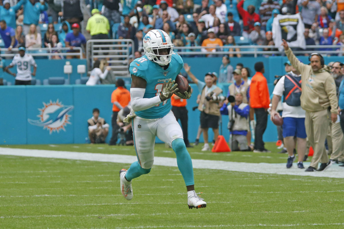 DeVante Parker runs with the ball for the Miami Dolphins.