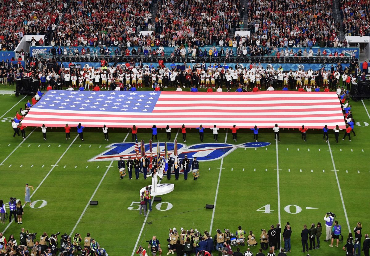 National anthem at the NFL Super Bowl 54 in Miami.