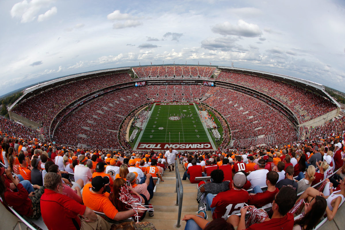 A panorama view of Bryant-Denny Stadium during an Alabama football game.