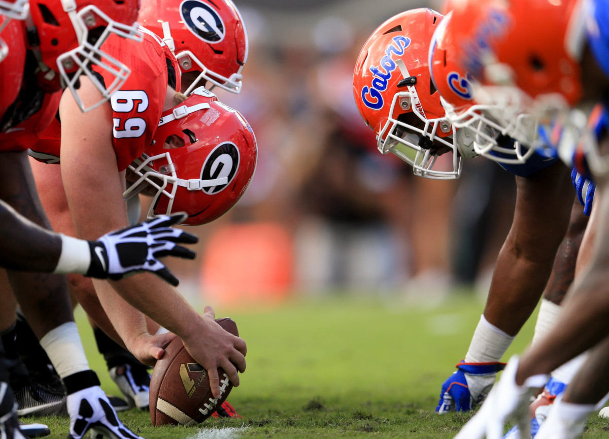 Georgia's offense lined up against the Florida Gators defense.