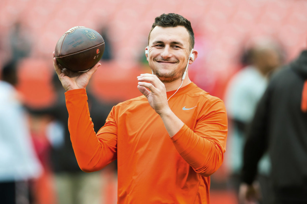 Johnny Manziel warming up before a Browns game.