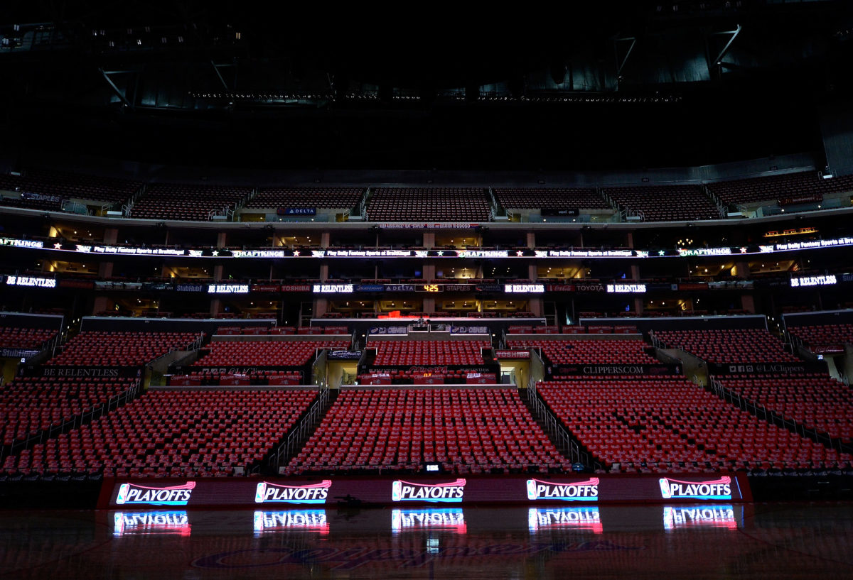 A view of the seats in an empty Staples Center.