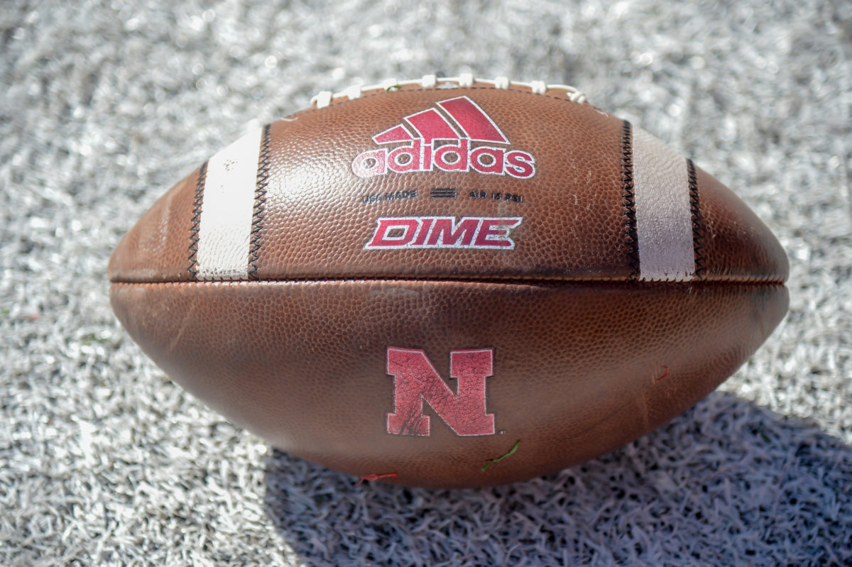 A shot of a football before the Big Ten game between Nebraska football and Minnesota.