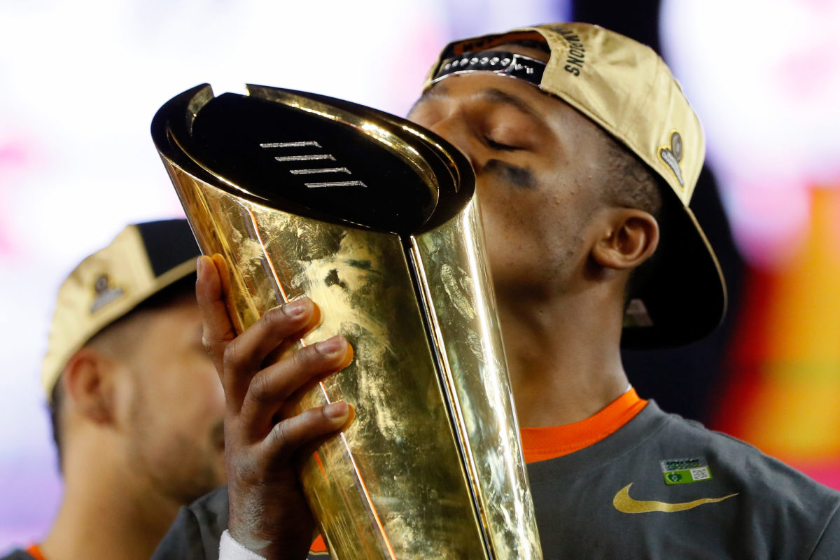 Clemson's Deshaun Watson celebrates winning the College Football Playoff national title