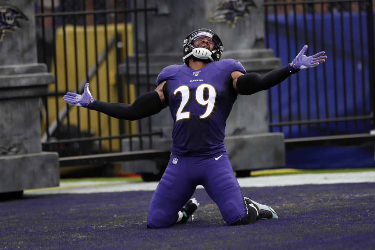 Earl Thomas takes the field for the Baltimore Ravens.
