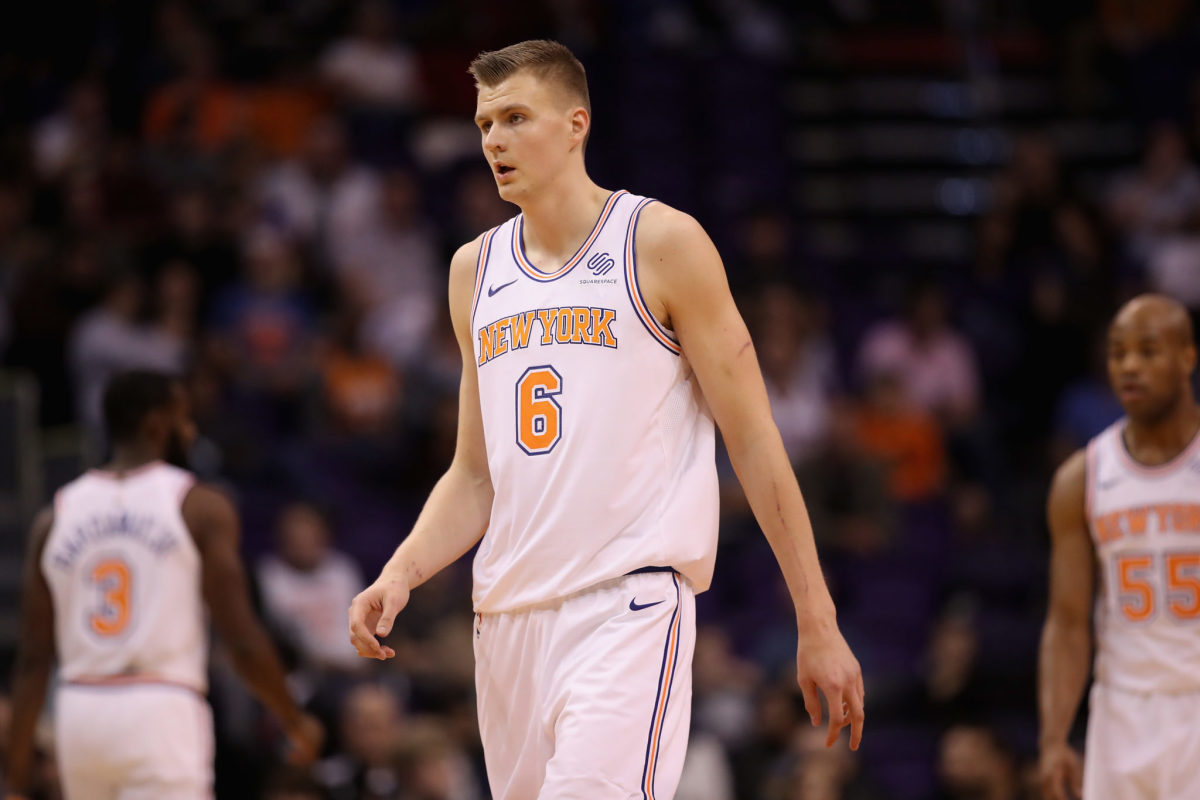 kristaps porzings during a game with the knicks