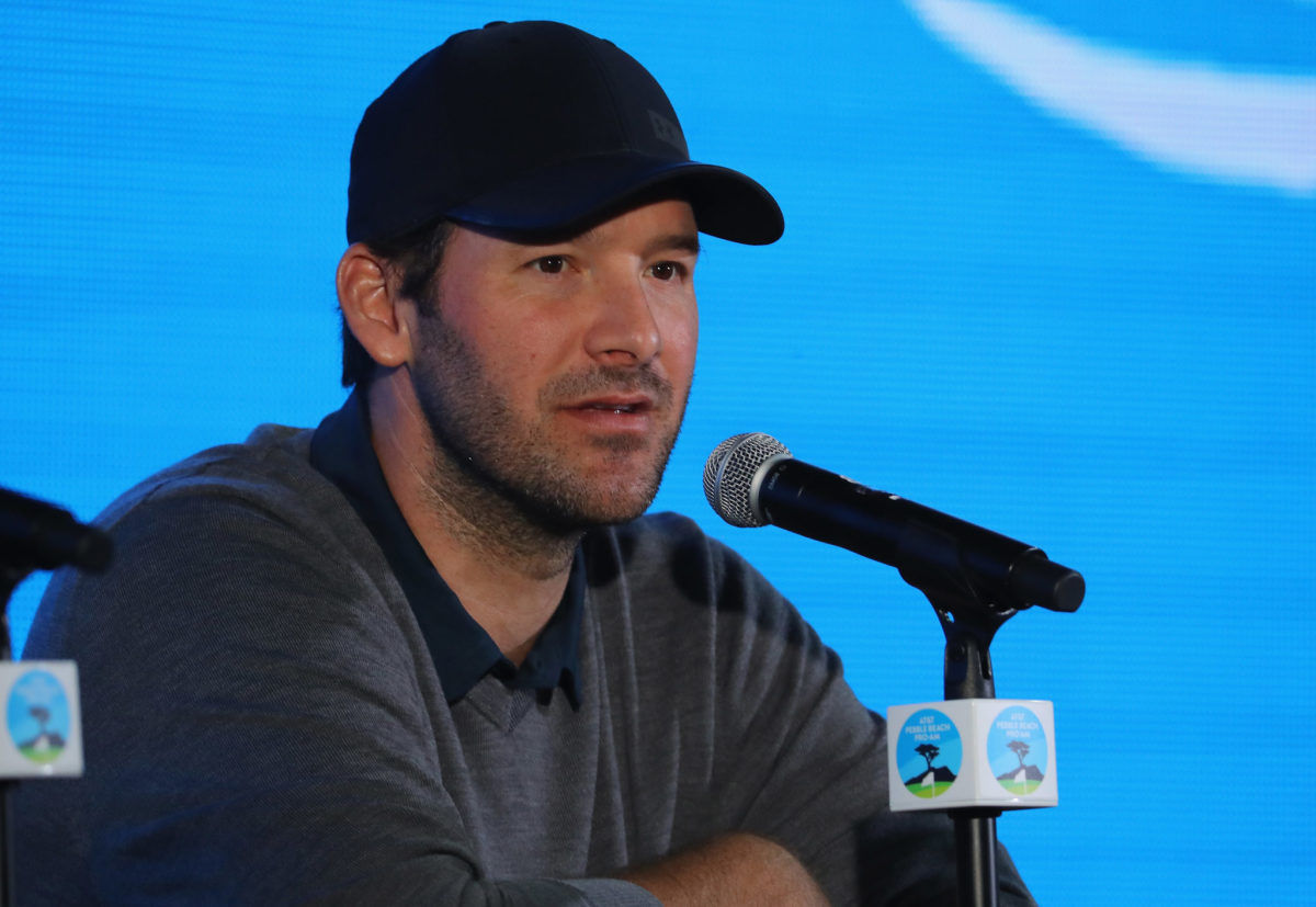 Tony Romo speaks at a press conference.