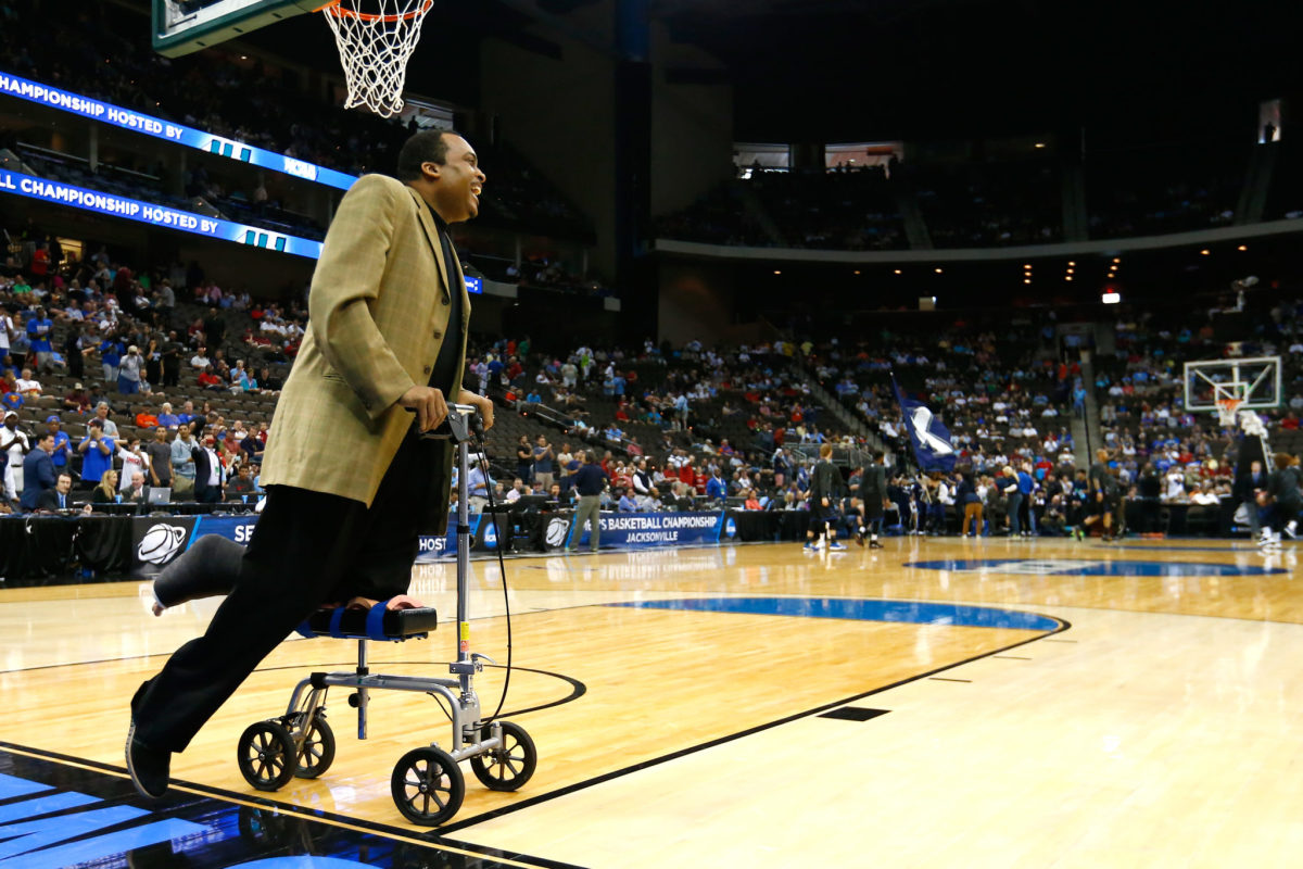 Ron Hunter, on a scooter ahead of Georgia State vs. Xavier in the NCAA Tournament.