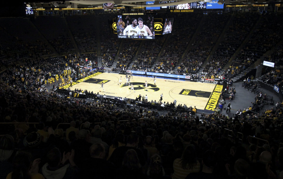Iowa basketball court at Carver Hawkeyes Arena.
