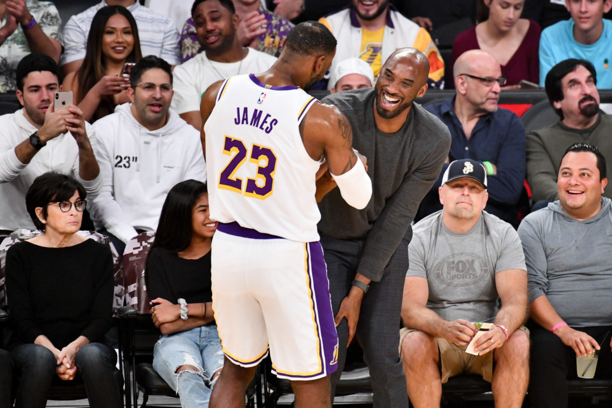 LeBron James and Kobe Bryant at the Los Angeles Lakers game on Sunday night.