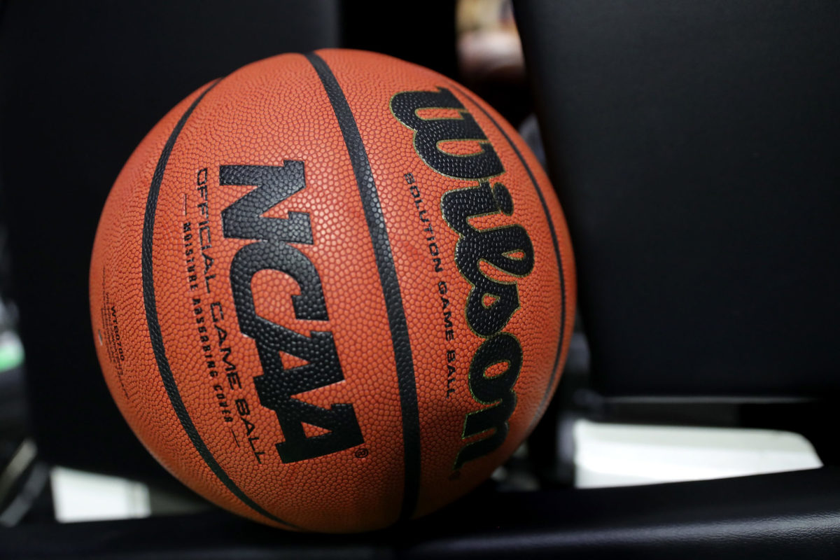 a shot of an ncaa basketball before a game