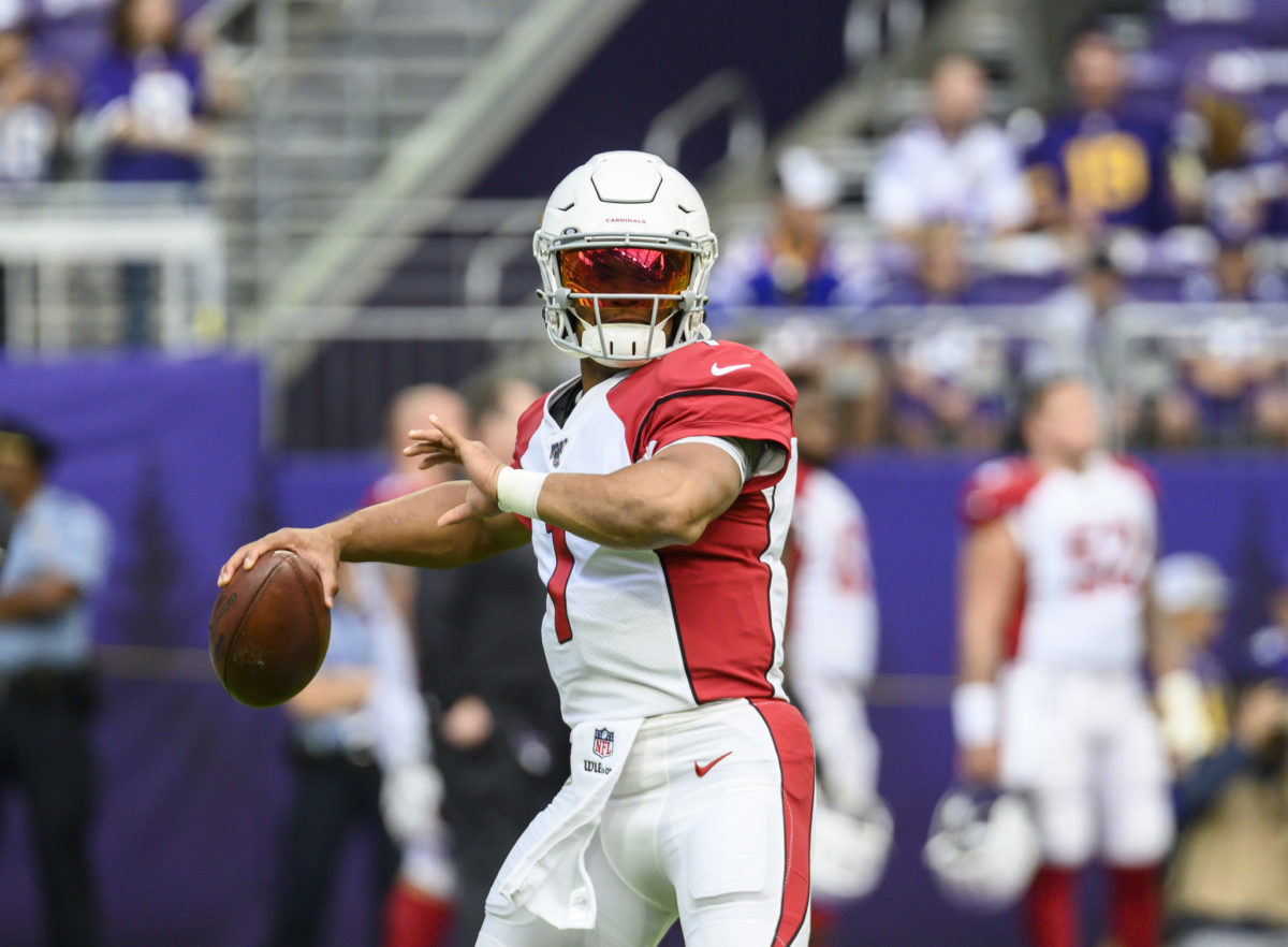 Kyler Murray warms up prior to preseason action for the Cardinals.