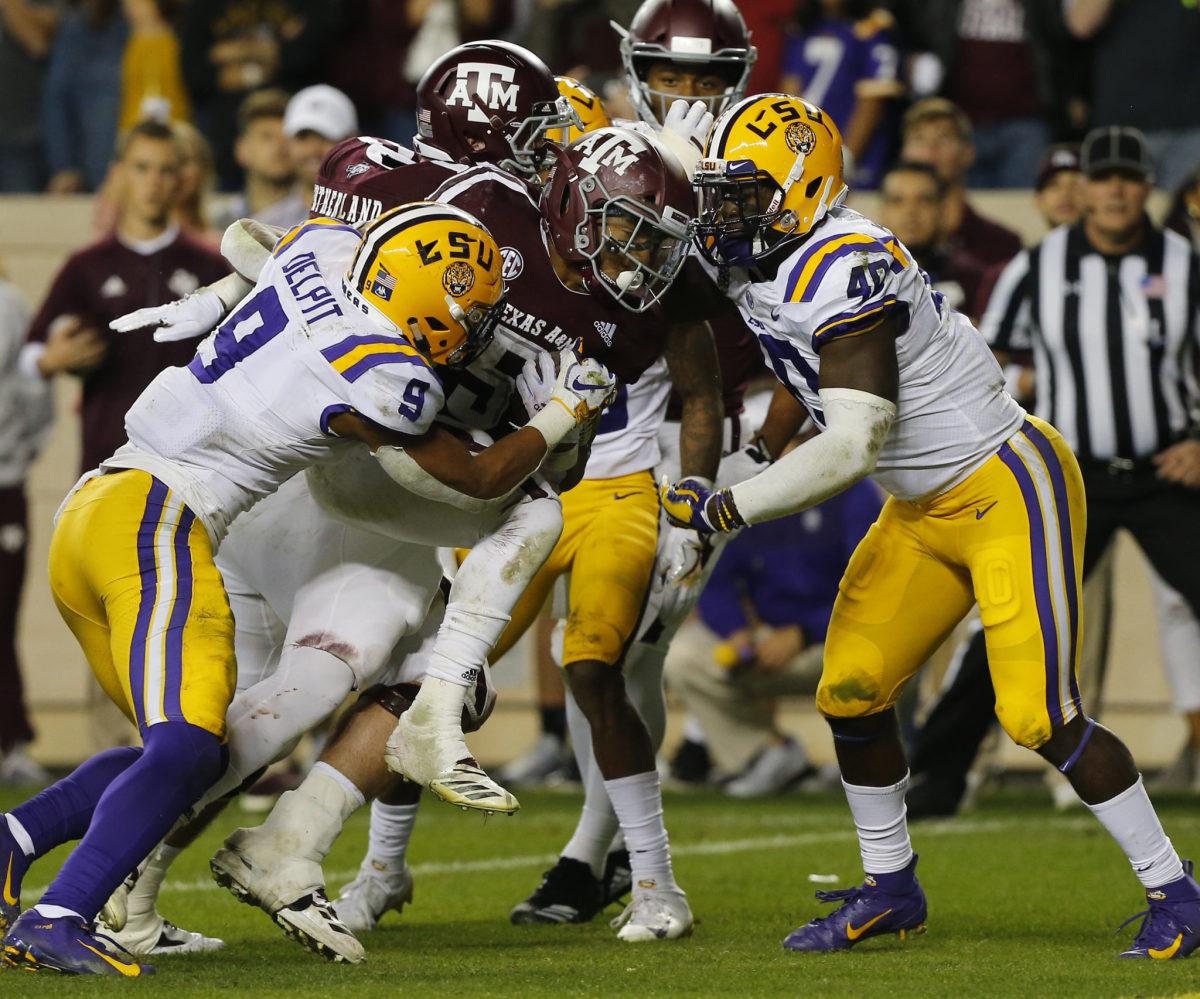Trayveon Williams scores against Grant Delpit and the LSU defense.