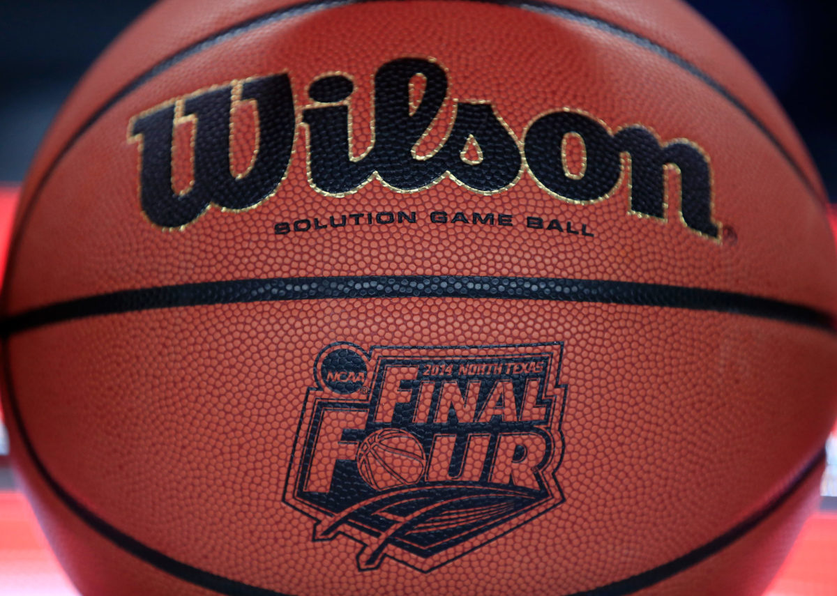 A closeup of a Wilson Final Four basketball.
