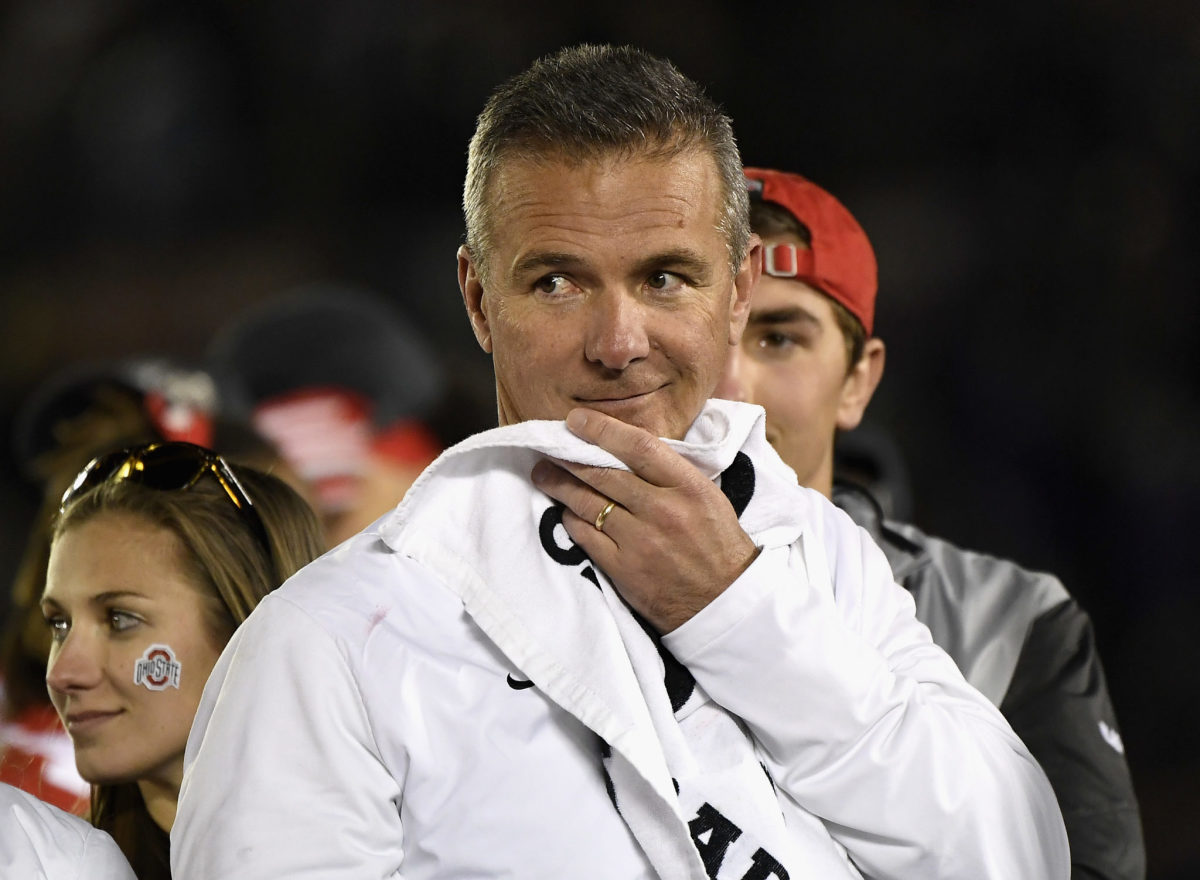 A closeup of Urban Meyer following Ohio State's Rose Bowl win.