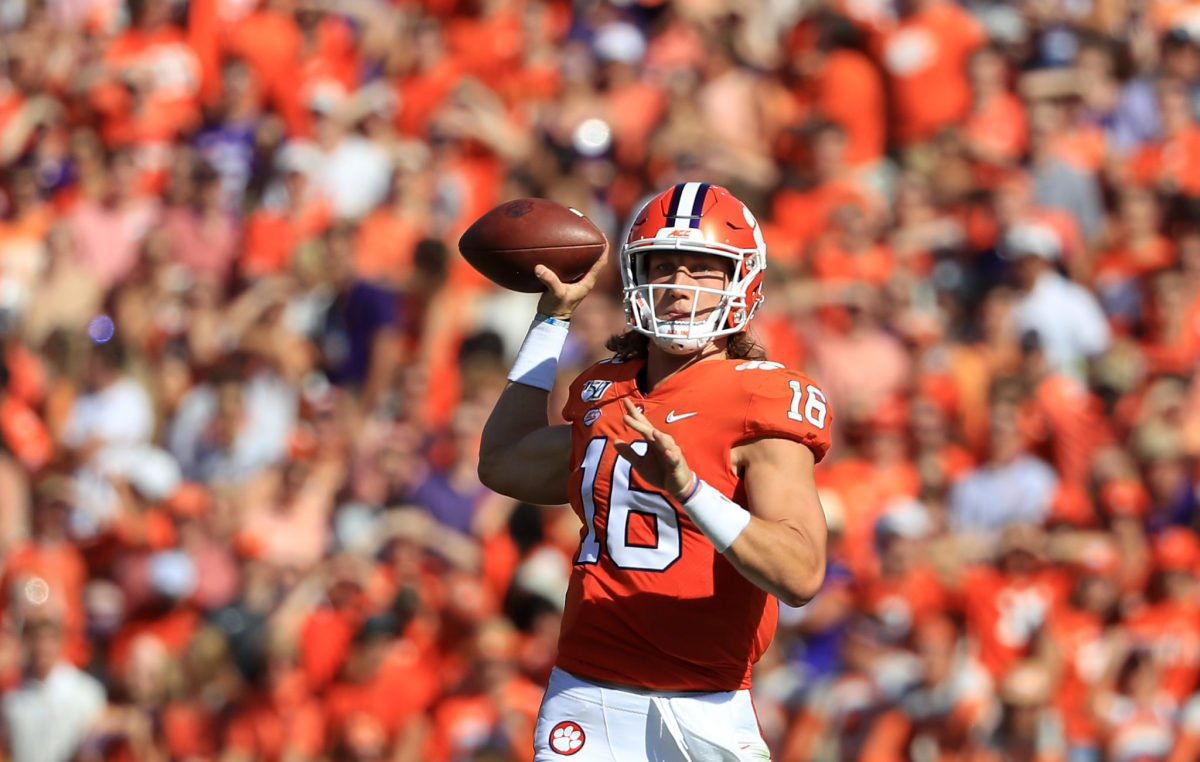 Clemson quarterback Trevor Lawrence, the favorite to go No. 1 in the 2021 NFL Draft, throws against Texas A&M