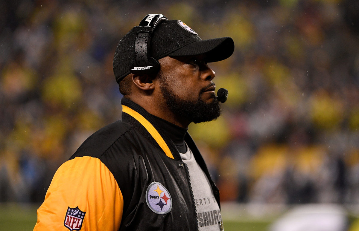 A closeup of Pittsburgh Steelers coach Mike Tomlin.