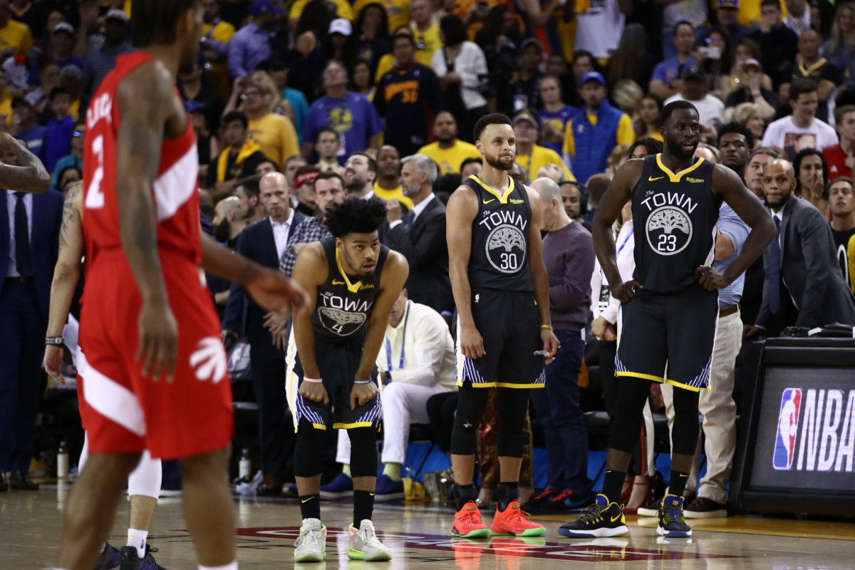 The Warriors playing in Game 6 of the NBA Finals.