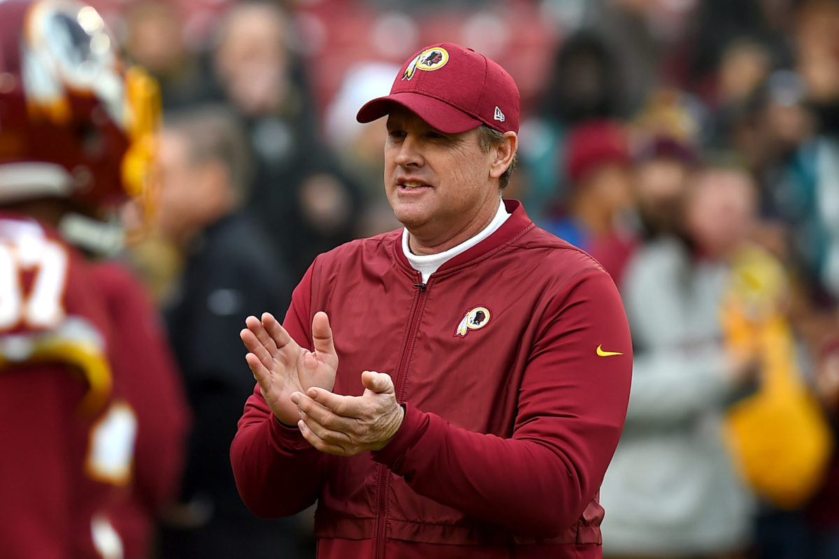 Redskins coach Jay Gruden clapping.