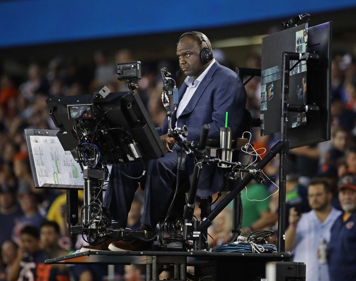 ESPN Monday Night Football commentator Booger McFarland is seen