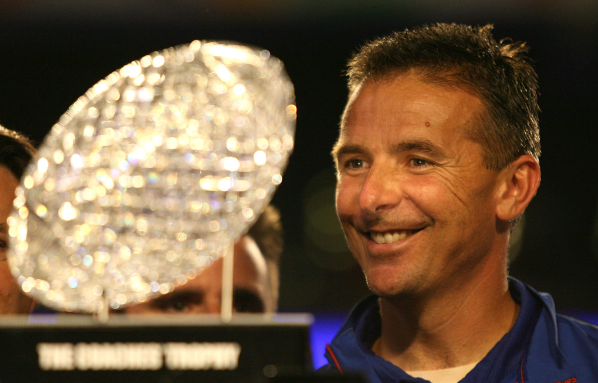 Urban Meyer pictured with the national championship trophy.