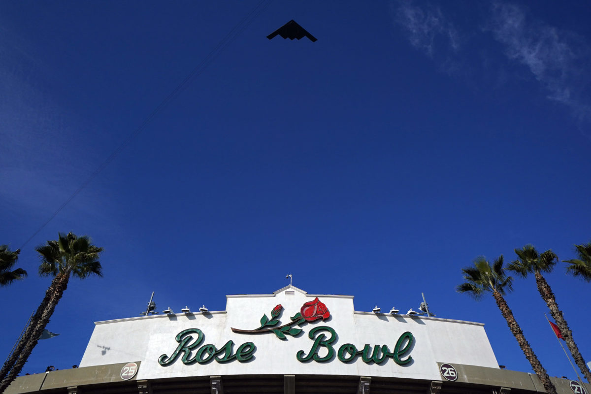 Flyover at the Rose Bowl, for the annual Big Ten vs. Pac-12 football showdown.