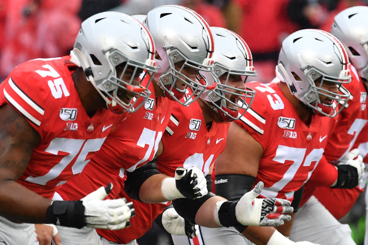 Ohio State linemen before the game against Wisconsin in Columbus.
