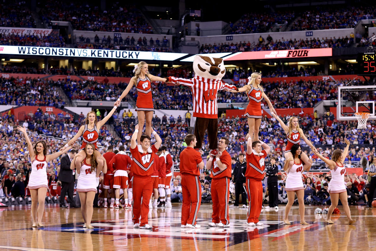 Wisconsin cheerleaders perform in the second half of a game.