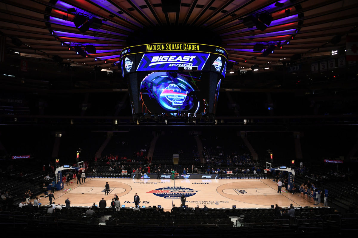 A shot of the court at Madison Square Garden before a Big East Tournament game.